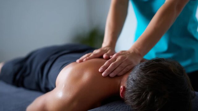 physio therapist performing deep tissue massage  4K