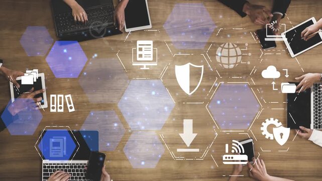 Concept design of managing online documents with cloud storage, digital file management, and secure sharing. Online documents improve workflow, online documents enhance security. Funnel