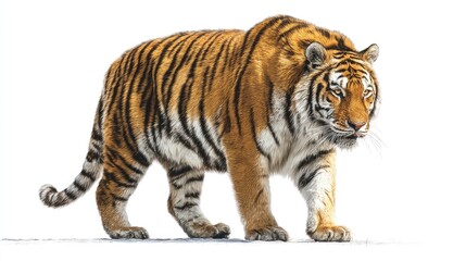 Fototapeta premium Majestic tiger walking isolated PNG with Transparent Background