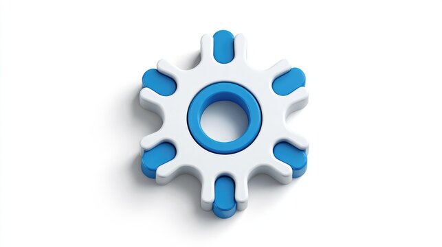 Blue and white gear, mechanical symbol, industrial concept isolated PNG with Transparent Background