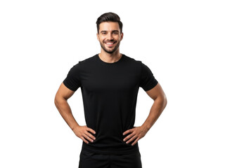 Obraz premium Smiling man wearing black t-shirt isolated on transparent background