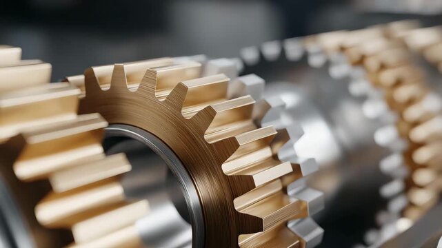 A technical illustration focuses on gears in an interlocking arrangement, explaining fundamental principles of mechanics and power transmission. cinematic color correction, natural uneven lighting