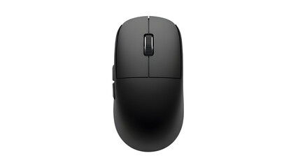 Modern black wireless gaming computer mouse top view isolated on transparent background