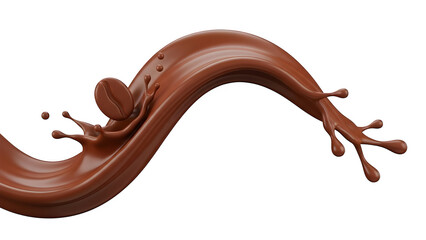 Dynamic splash of rich brown chocolate liquid with coffee bean isolated on transparent background