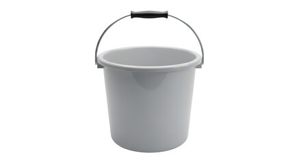 Simple gray plastic bucket with metal handle isolated on transparent background