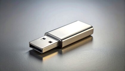 Metallic Silver USB Flash Drive on a Textured Gray Background USB drive storage