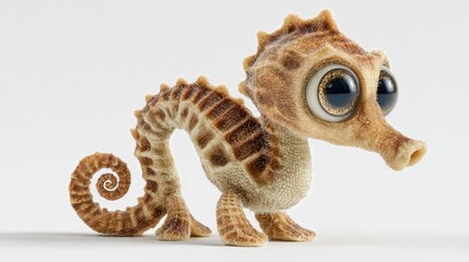 Fototapeta premium Brown Seahorse, Cartoon Toy, Marine Animal, Playful Creature isolated on White Background