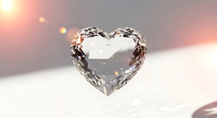 Fototapeta premium Large Heart Shaped Diamond Gemstone Floating Against a Soft Blurred Background sparkling clear
