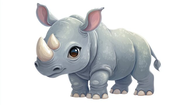 Cute cartoon rhino on transparent background