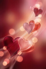 Floating hearts with soft light on vibrant red background, vertical background for Valentine's Day
  