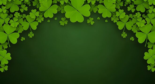 St patrick's day green shamrock leaves border background