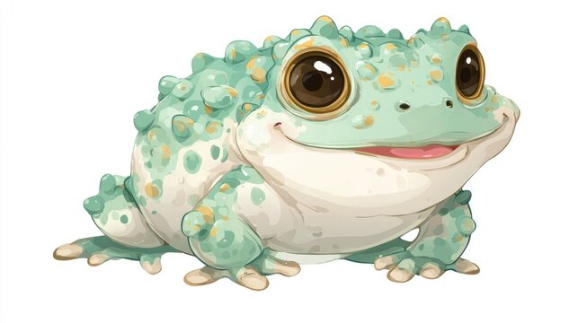 Cute green frog on white background, cartoon amphibian png
