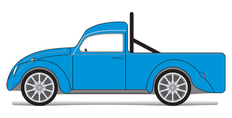 Blue pickup truck over white background. Original creation