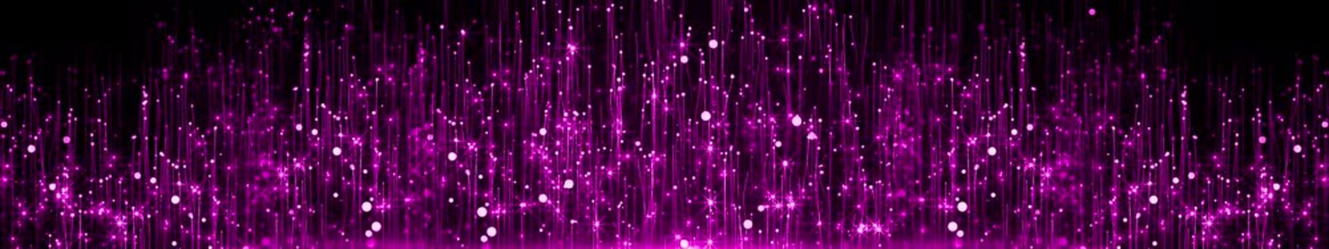 Purple Magenta Glitter Light Rain with Vertical Neon Trails Background | Panoramic Widescreen Seamless