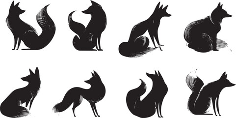 Fototapeta premium Set of nine black silhouette wolves howling running sitting isolated on white background vector illustration animal wildlife nature 