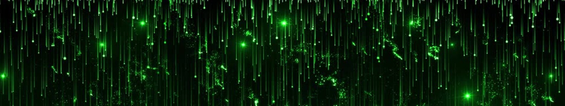Green Emerald Matrix Light Rain with Sparkling Particles Background | Panoramic Widescreen Seamless Loop