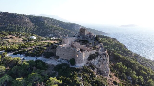 Kritinia Castle aerial panorama Rodos Greece coastline