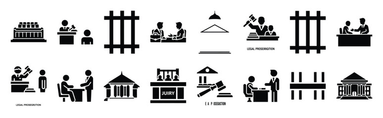 Obraz premium Vector symbols of legal ruling paper simple silhouette icon set, black color and white background