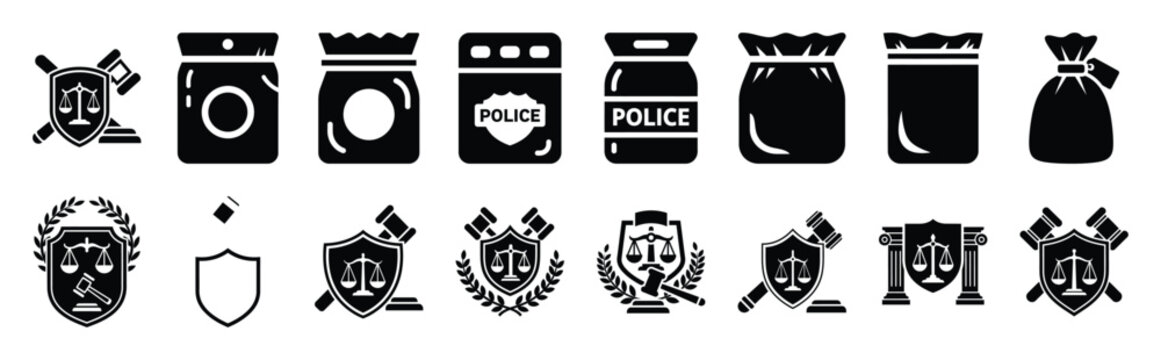 Vector symbols of prison keys simple silhouette icon set, black color and white background