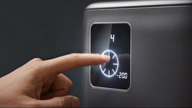 Touchscreen Operation: A close-up shot captures a person's finger gently interacting with a modern touchscreen display, signifying interaction with technology.