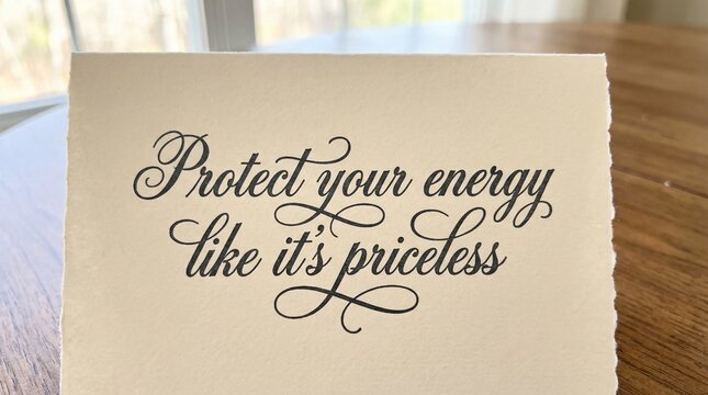 Inspirational quote on protecting personal energy on a decorative card