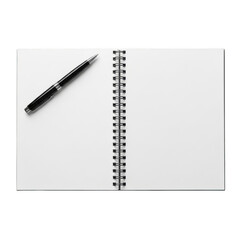 Spiral bound notebook with a black pen on top isolated on transparent background