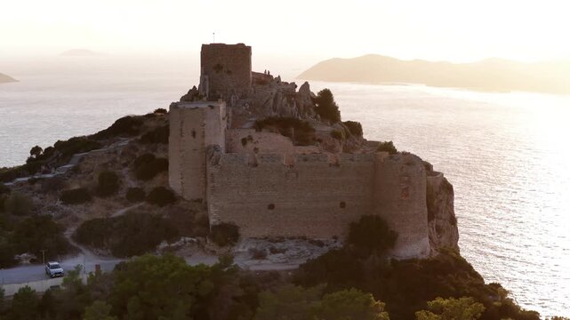 Kritinia Castle sunset on Rodos Island Greece
