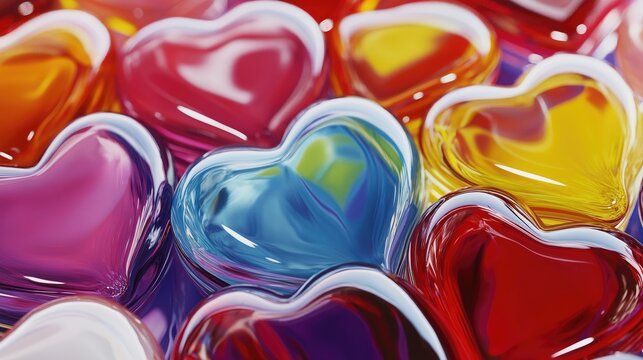 Glass colored hearts background.
