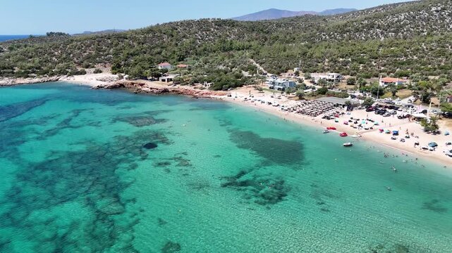 Vertical video of turquoise beach resort on Thasos