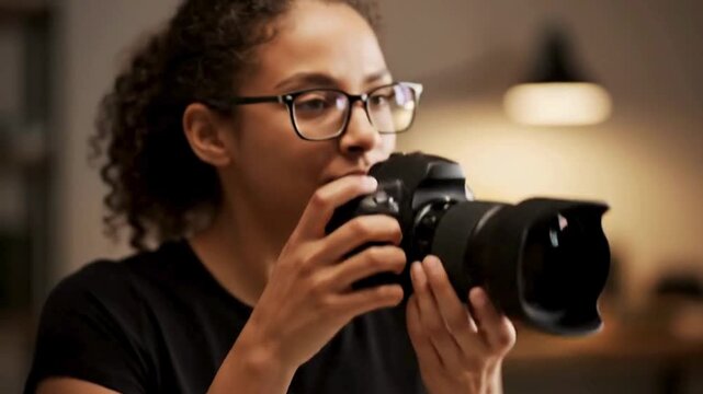 A focused individual, captured in a candid shot, skillfully utilizes the latest camera to seize a moment of precision and clarity.