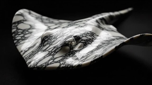 White and Black Manta Ray on Isolated Black Background, Serene and Mysterious