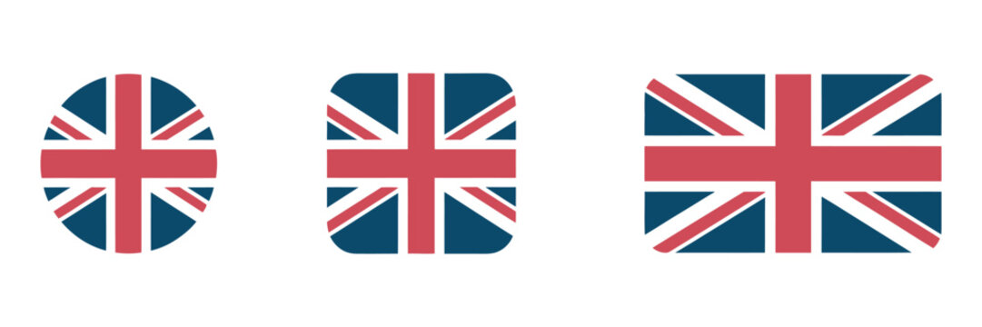 UK flag icon, British banner signs, England national symbol, Great Britain symbols, circle badge, Europe country icons, flat color, vector illustration