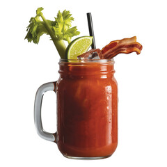 Ceasar brunch cocktail with salad garnish isolated on transparent