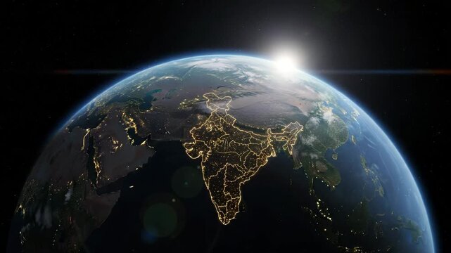  india map viewed from space with light of sun video