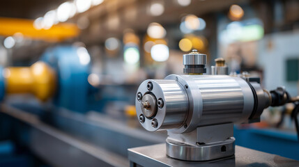 Pneumatic piston unit on industrial machine installation, compressed air cylinder for automated equipment operation, manufacturing machinery with pneumatic actuation system,