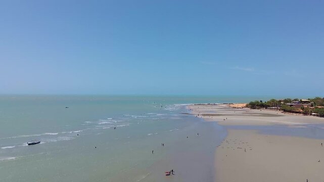Aerial view of paradisiacal turquoise Jericoacoara beach