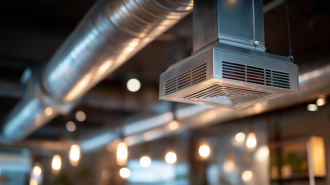 Close-up shot of fire damper flaps mechanism, safety equipment for HVAC system fire protection, ventilation infrastructure with automated closure device, building safety system