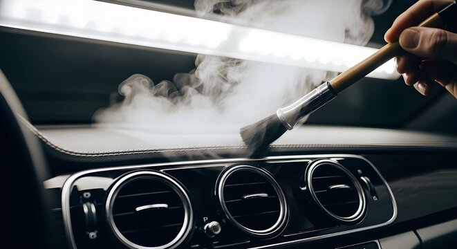 Car interior detailing with steam cleaner for a pristine finish