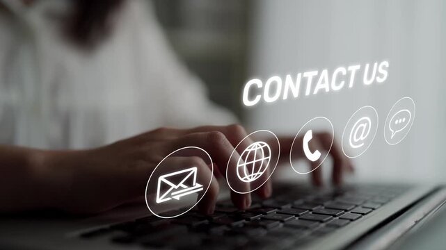UI concept for contact us section showing icons for email, web, phone, and message. Contact and support icons help streamline business communication and improve customer contact experience. Muxer