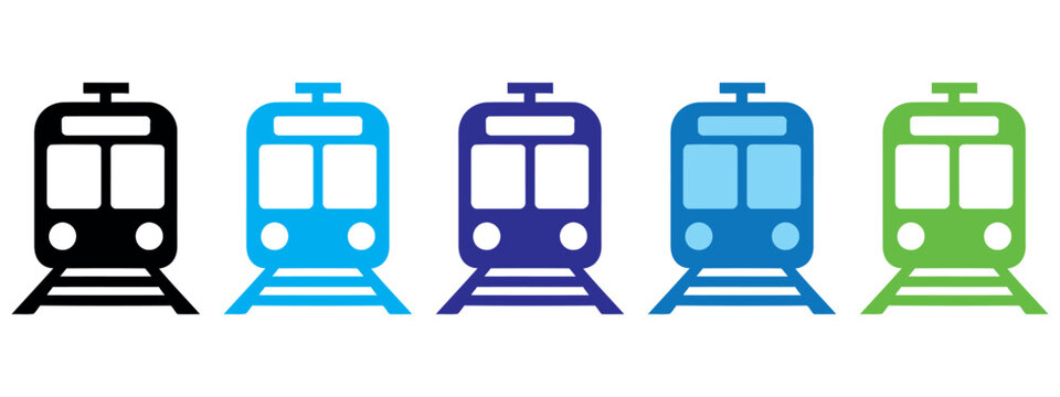 Colorful modern tram icons set isolated on white background vector illustration