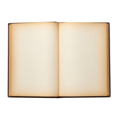 Fototapeta premium Open blank book with yellowed pages isolated on transparent background