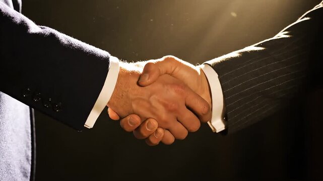 Business handshake in dramatic lighting, Two hands shaking in a business setting, with dramatic lighting