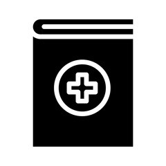 Obraz premium Black solid icon medical book. Minimalist silhouette icon medical health isolated background.