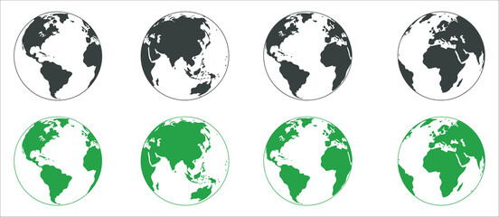 Planet Earth globe vector icon set, world map illustration continents, oceans geography global concept, digital design, infographic, travel, education, vector graphic © Alamin by vision 2