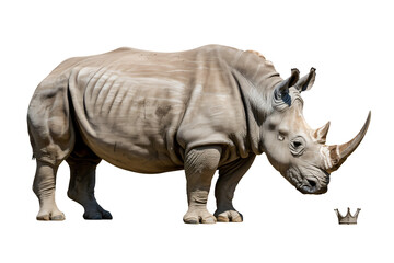 Obraz premium Rhinoceros with crown in majestic wildlife photography with studio lighting on isolated white background for conservation awareness