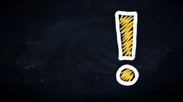 Hand-drawn yellow exclamation mark on a dark chalkboard, symbolizing urgent messages, critical alerts, or significant information, ideal for educational or cautionary communication