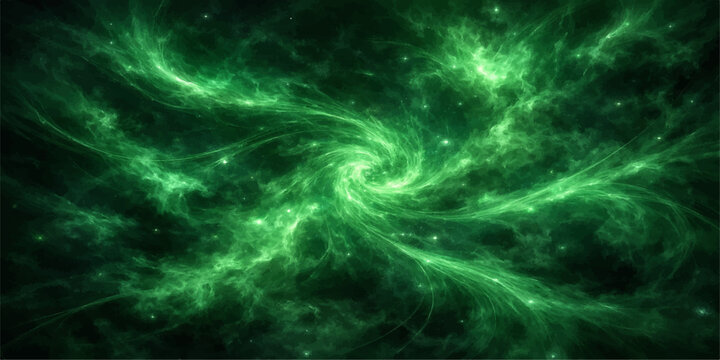 An abstract green space background features glowing blue lightning and electric energy patterns across a dark seamless galaxy night sky with bright motion stars and a science design texture