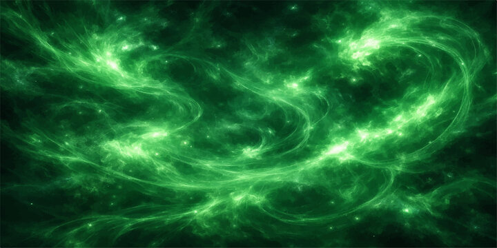 An abstract green and blue fractal background features a glowing electrical pattern of seamless digital cells and energy motion to create a powerful lightning texture design for wallpaper