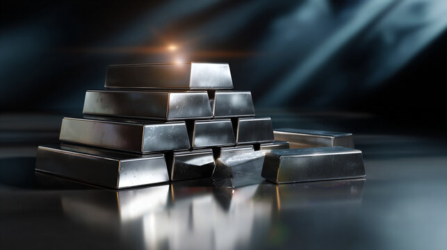 silver bullion bars stacked, polished silver bars closeup, luxury silver ingots shining