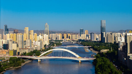 Lanzhou Yellow River Bridges and Urban Skyline